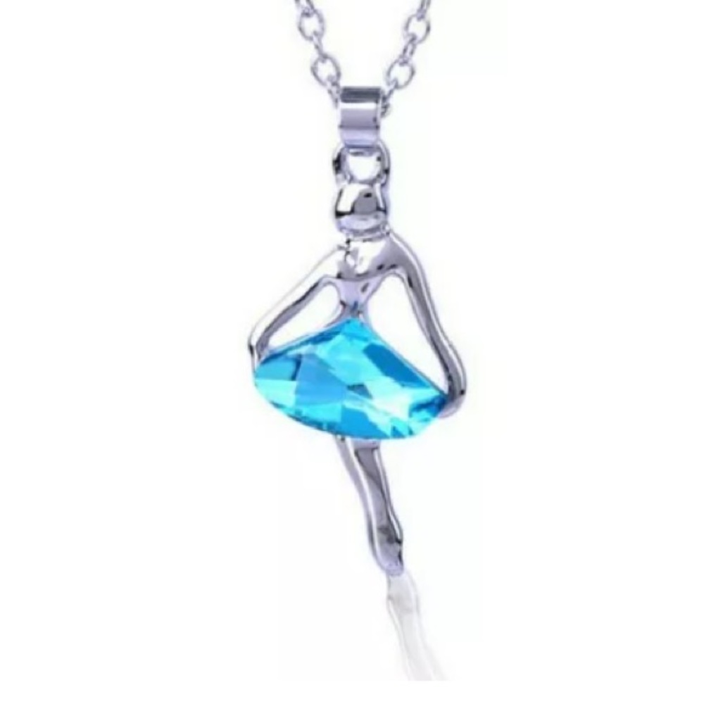 ❤️gorgeous aquamarine ballet dancer silver necklac